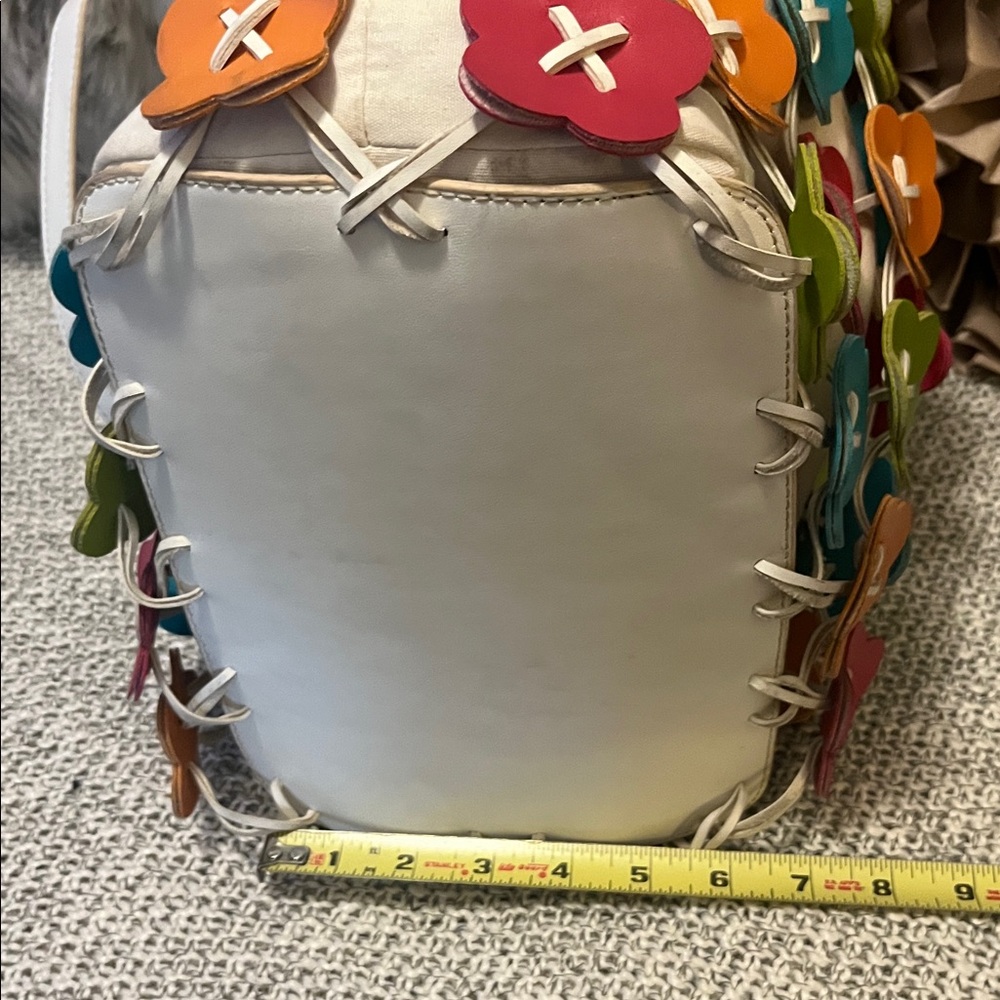 Nine West Florsl Embellished Colorful Canvas Faux Leather Tote Purse Bag - Picture 7 of 15